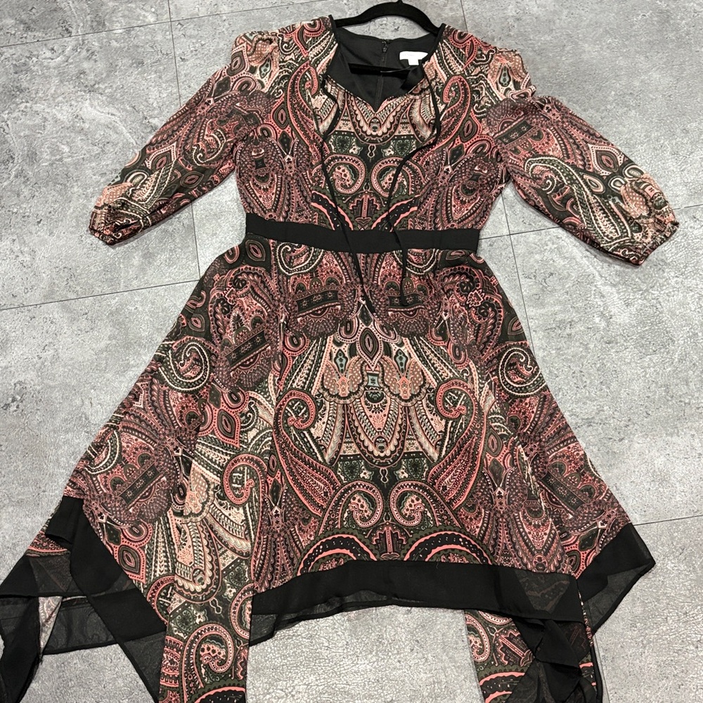 New York & Company Black and Pink Asymmetrical Dress